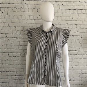Worthington Black & White Striped Button Down Top